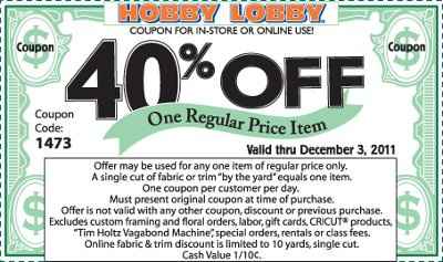 40%  OFF Hobby Lobby....coupon attached