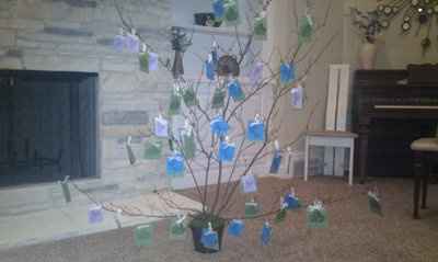 Our DIY woodland themed escort cards, card box, and wedding tree