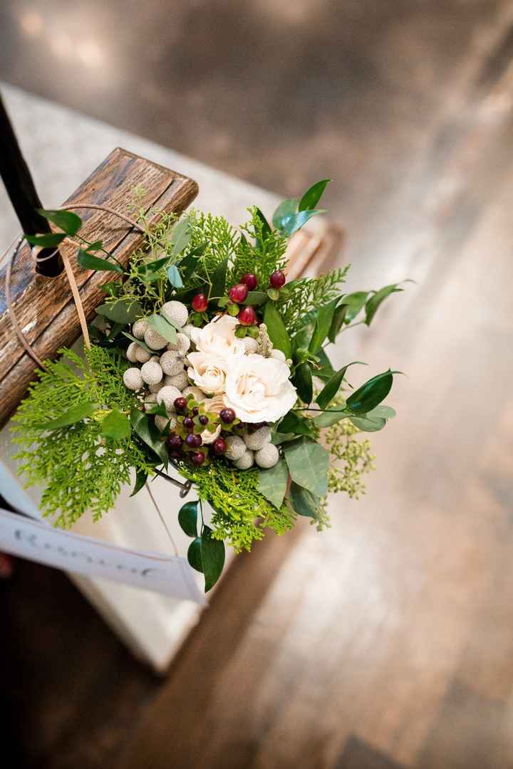 Posy Bouquets at the end of Pews
