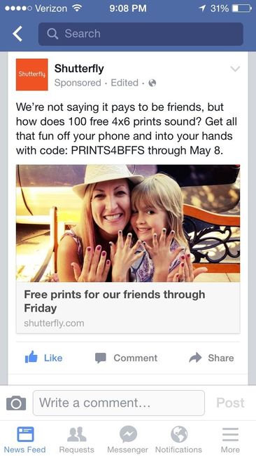 PSA * shutterfly free prints