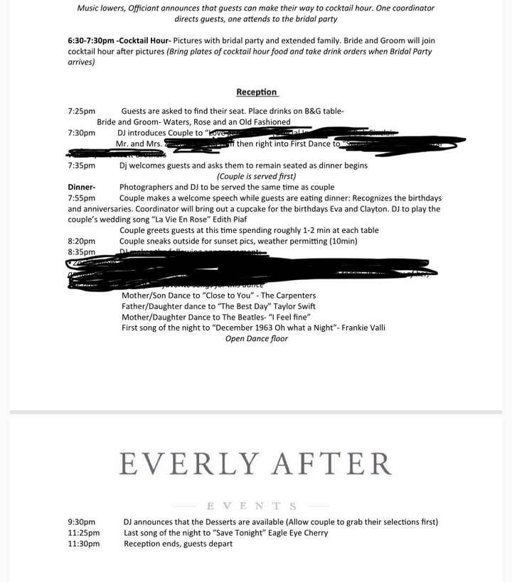 Day of Schedule/timeline - 2