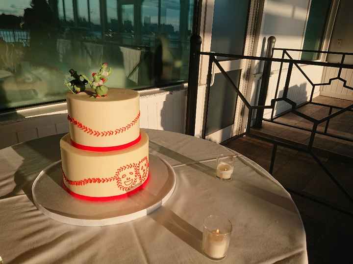 Phillies baseball and theatre themed cake - it was marble cake with chocolate filling and buttercrea