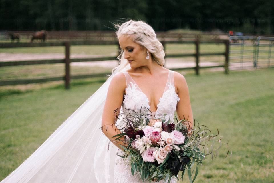 The bride holding a bouquet