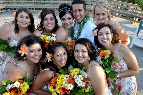 The couple and bridesmaids