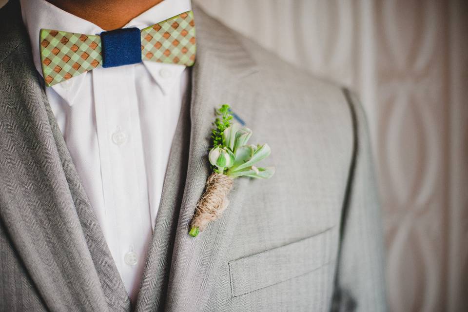 White + Green Boutonniere