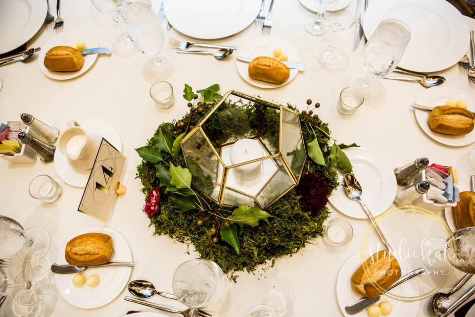 Lantern with Moss Centerpiece