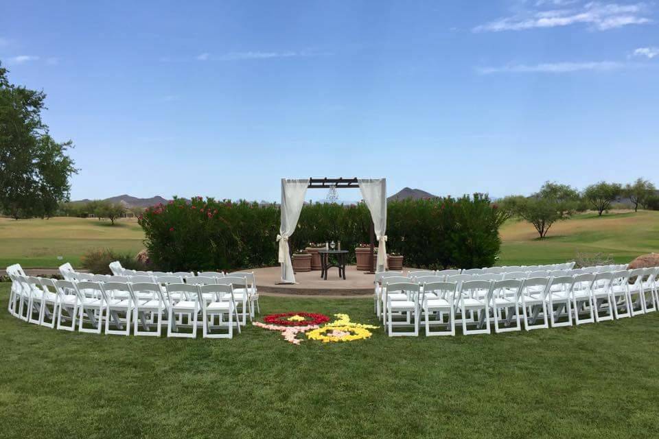 Outdoor wedding day setup