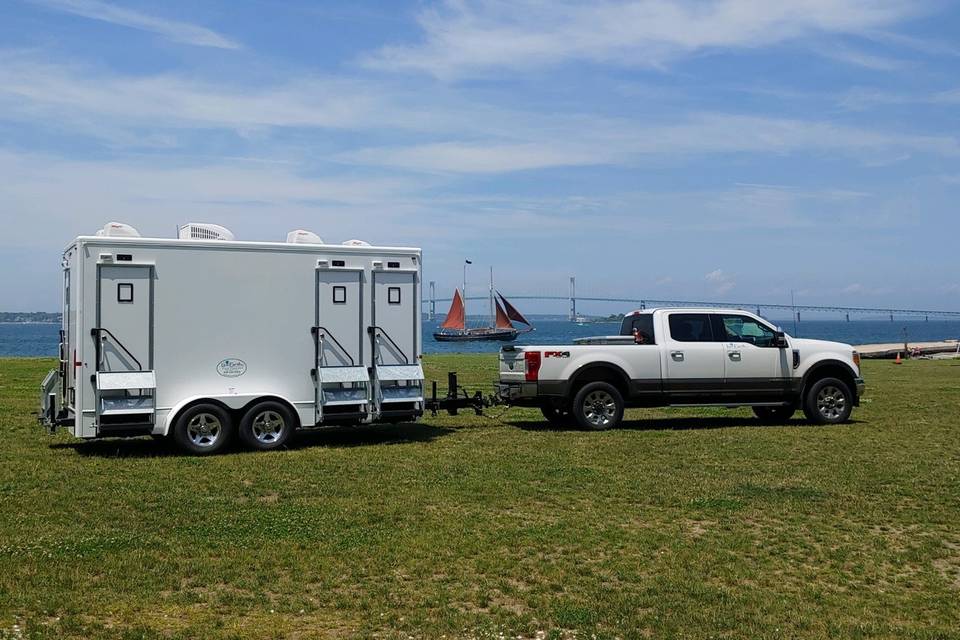 Restroom Trailer with truck