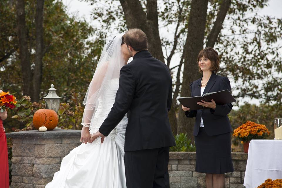 Newlyweds kiss