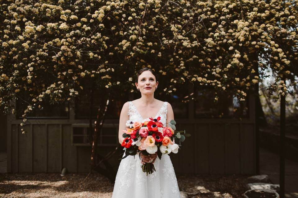 Holding the bouquet