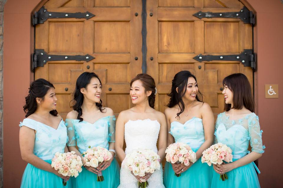 Bride and her bridesmaids