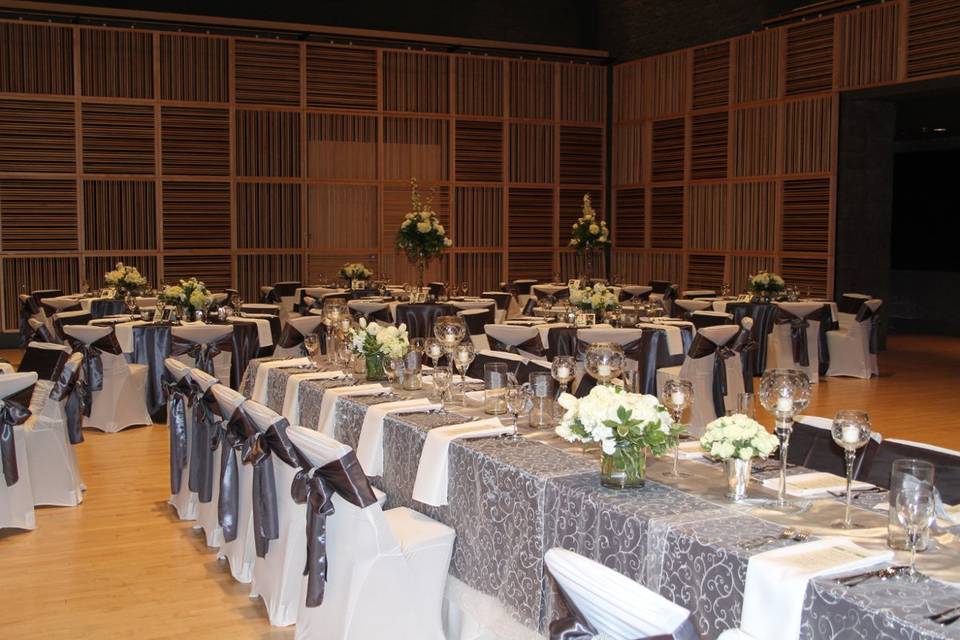 Grey long tables