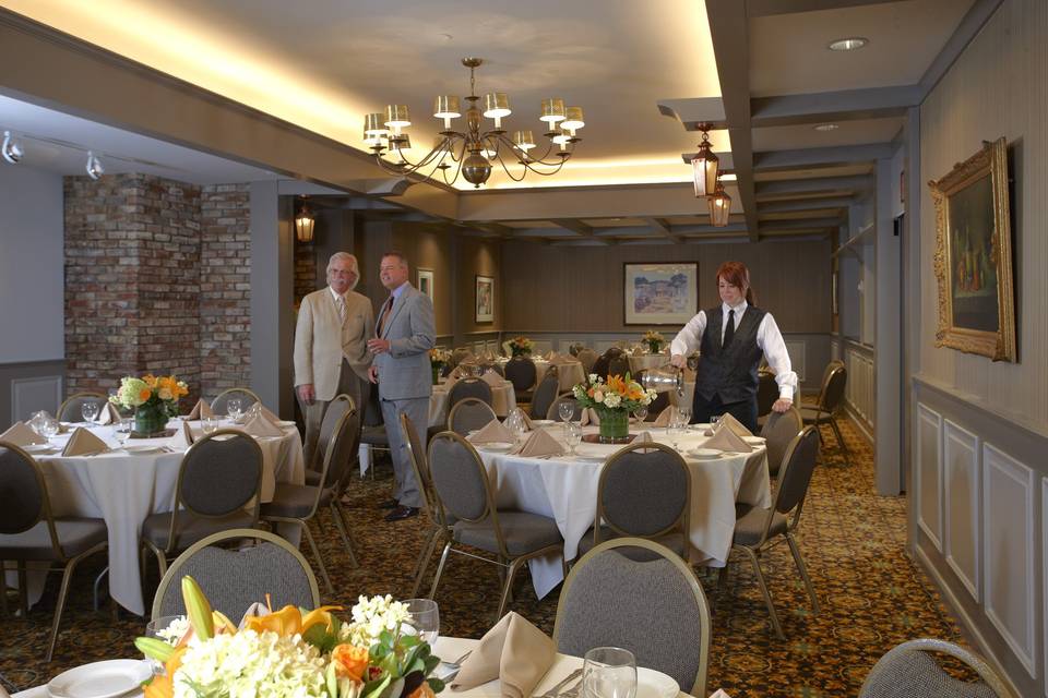 The village, one of our unique and beautiful spaces, set for a function. We can accommodate up to 80 seated, and 120 for a reception.