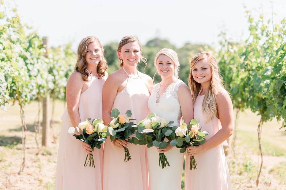 The bride with her bridesmaids