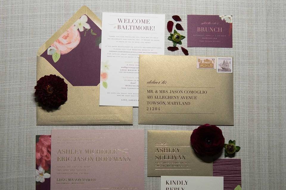 Gold and purple invitation