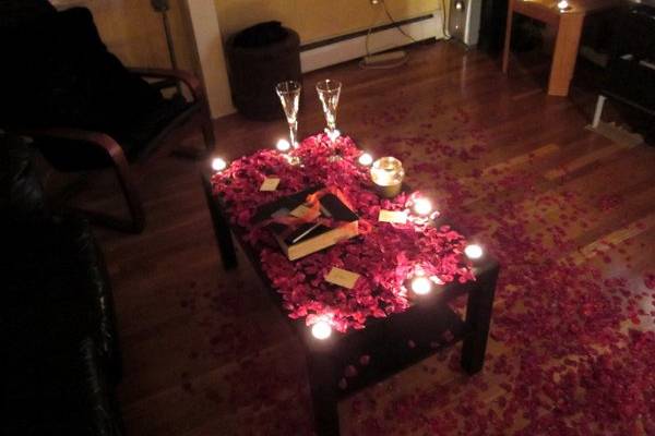 Coffee table with petals & candles