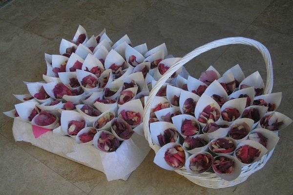 Petal cones filled with Flyboy Naturals Petals & ready to pass out to guests