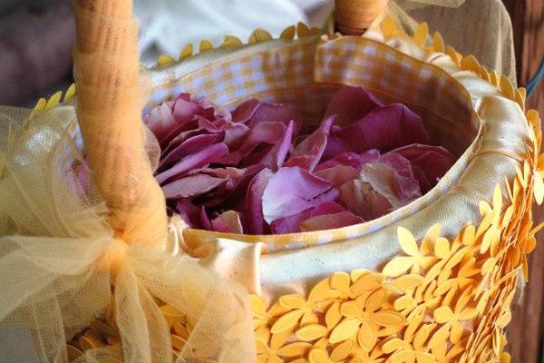 Handmade Flower Girl basket filled with eco-friendly pink rose petals from Flyboy Naturals.