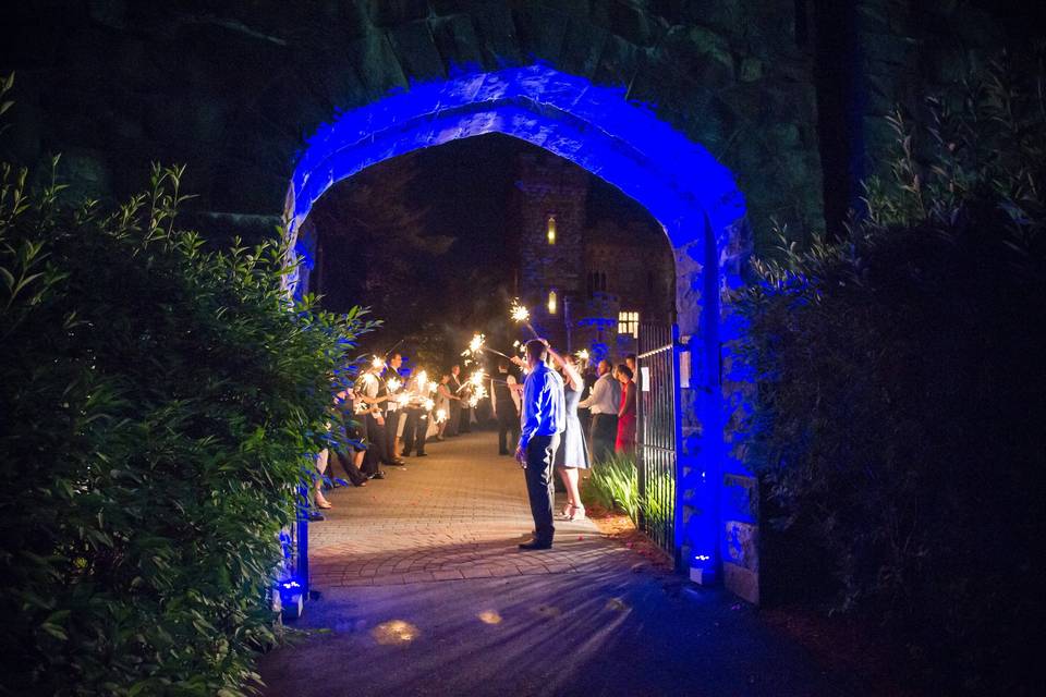Through the blue lit arch