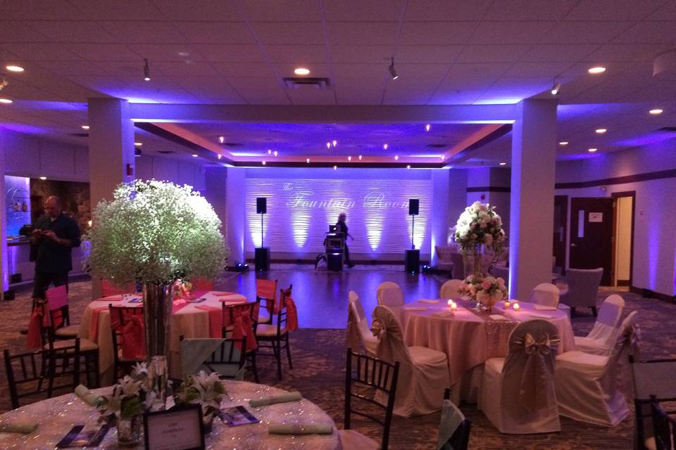 Reception tables and raised centerpieces