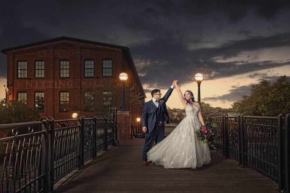 Sunset wedding bridge