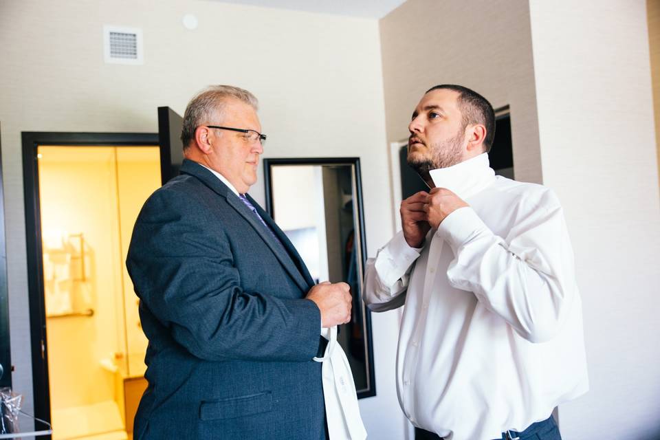 Groom getting ready