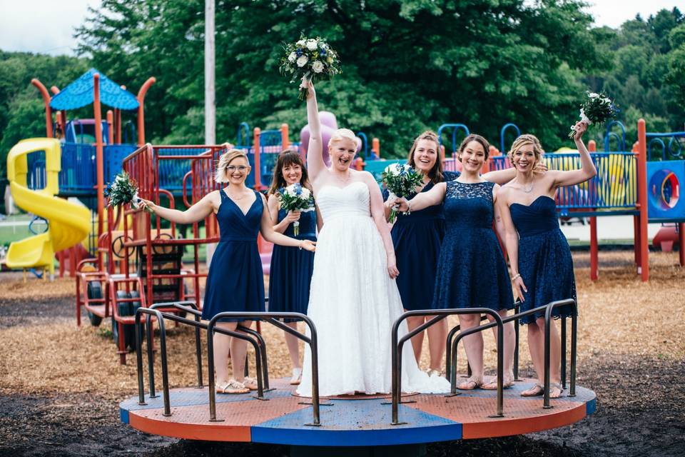 Bridesmaids on merry go round