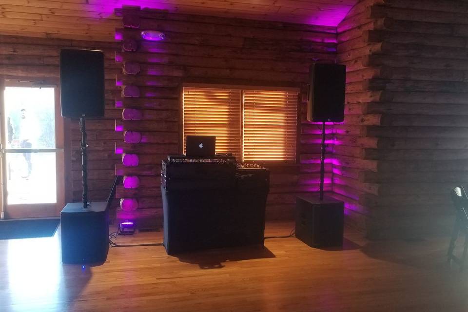 DJ booth and uplighting