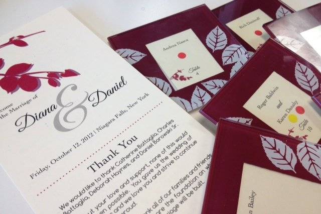 Custom Ceremony + Place cards with custom artwork to match wedding invitations