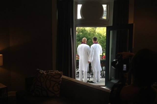 Michael + David overlooking their ceremony spot while we make sure it's perfect for them!