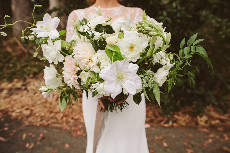 The bride holding her bouquet