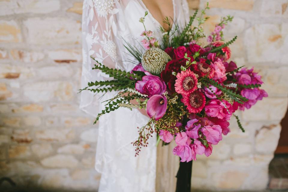 The bride holding her bouquet