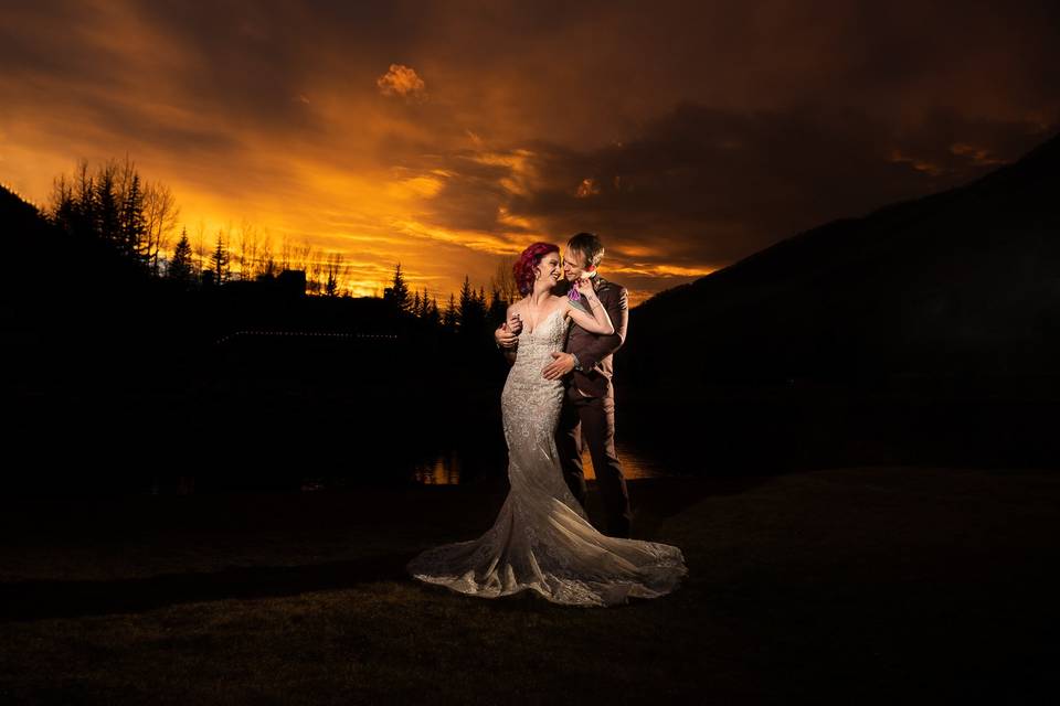 Sunset in Vail Wedding Photo