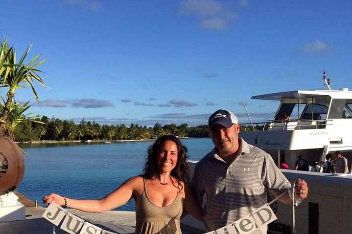 Kristin and Daniel's Tahiti honeymoon.  Here they are on arrival in Bora Bora, French Polynesia.
Image:  Kristin F. Nestor