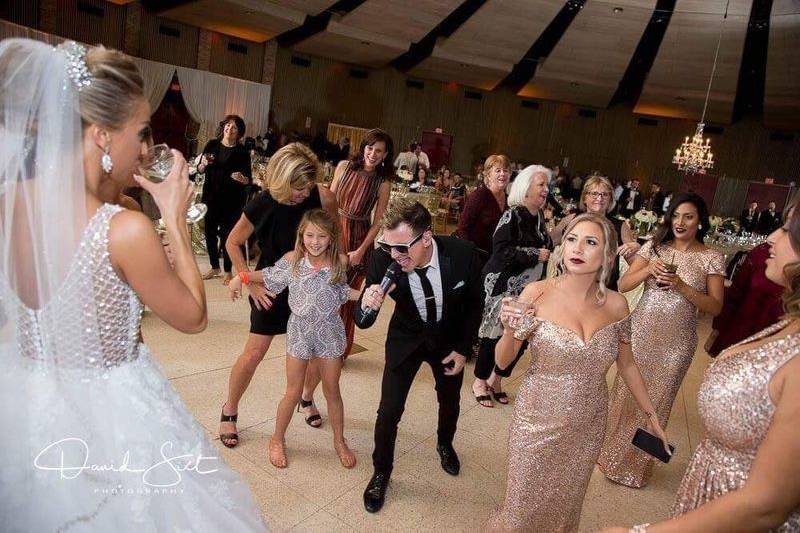 Wedding guests dancing