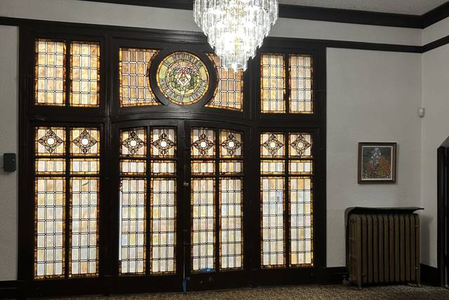 Chandelier and stained windows