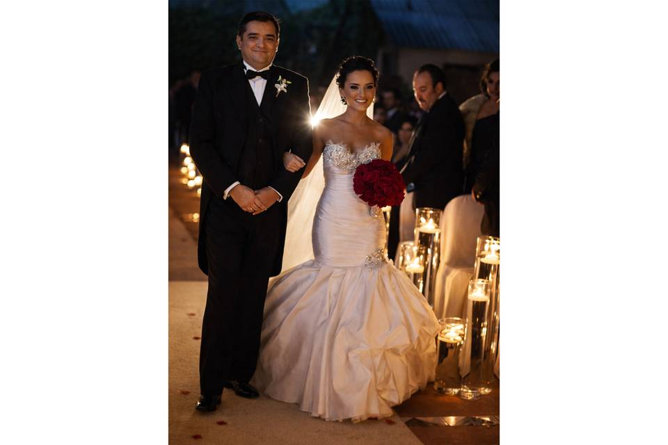 Bride walking down isle