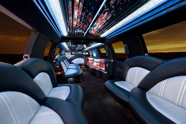 Interior of custom Ford Escapade limousine. Comfortably seats 24 passengers.