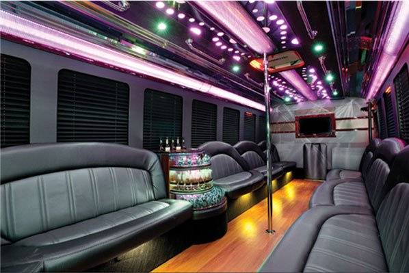 Interior of limousine bus.  Seats 14 passengers.