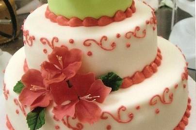 A three tier cake for a spring wedding.