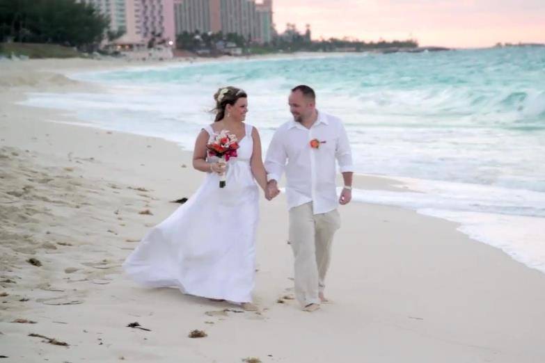 Beach wedding on world famous Cabbage Beach on Paradise Island Bahamas