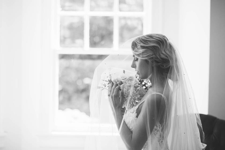 Bride posing in black and white