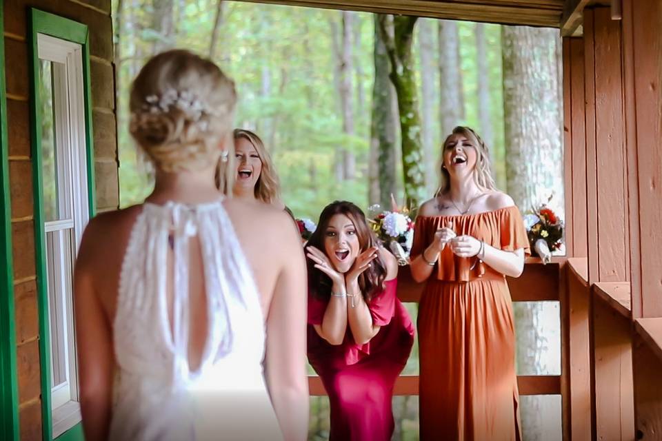 Bridesmaids react to the bride!