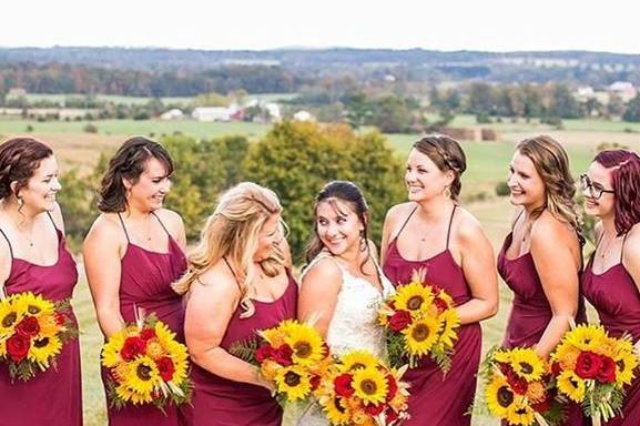 Bride and her bridesmaids