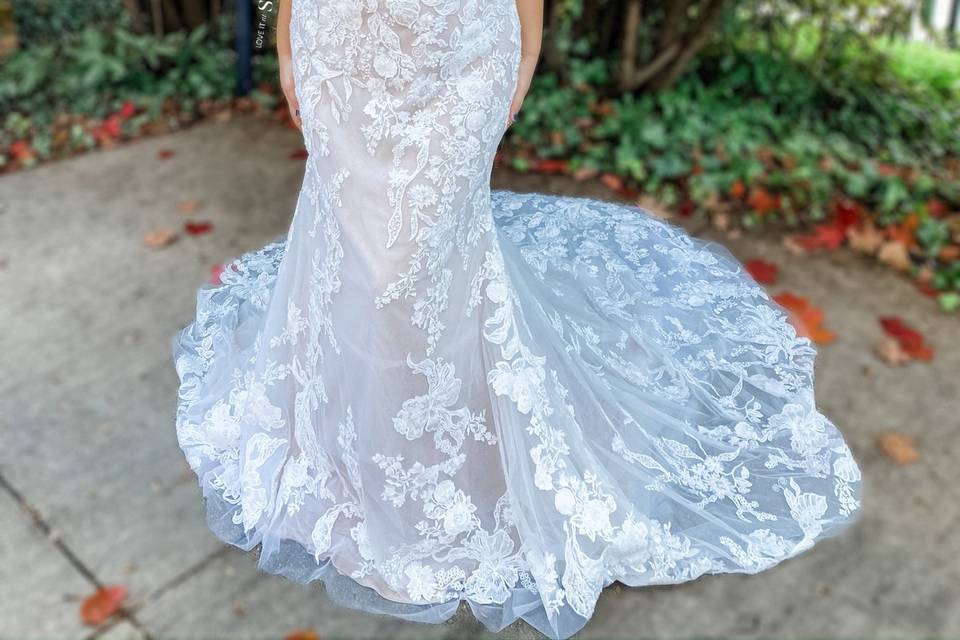 Wedding dress with long train