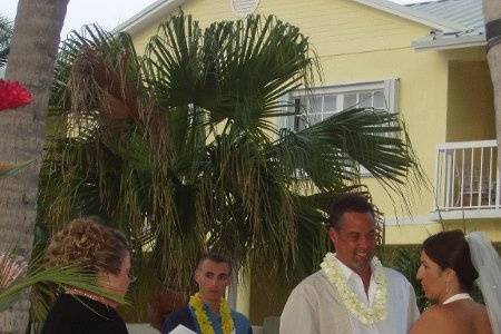 Destination beach wedding at Bayside Inn, Key Largo, Florida.  Civil Ceremony.