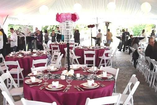 Table setup with flower centerpiece