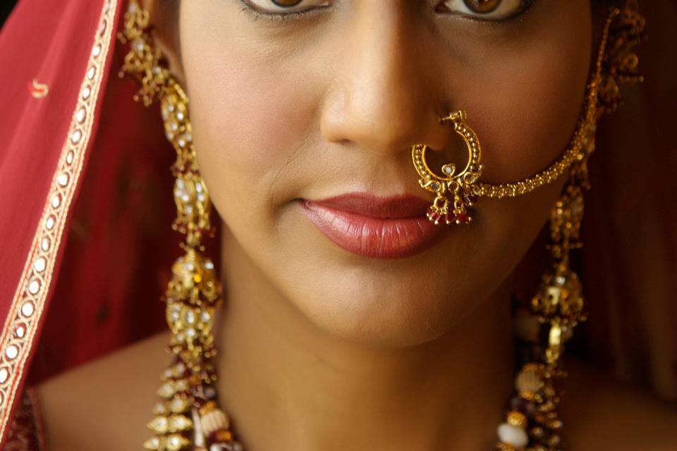 A beautiful Indian bride just finished getting ready