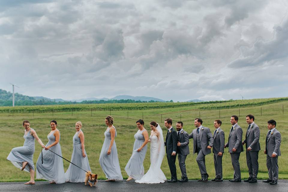 Dusty blue grooms and textured gray suit