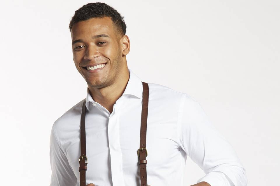 Chestnut java brown leather groomsman suspenders